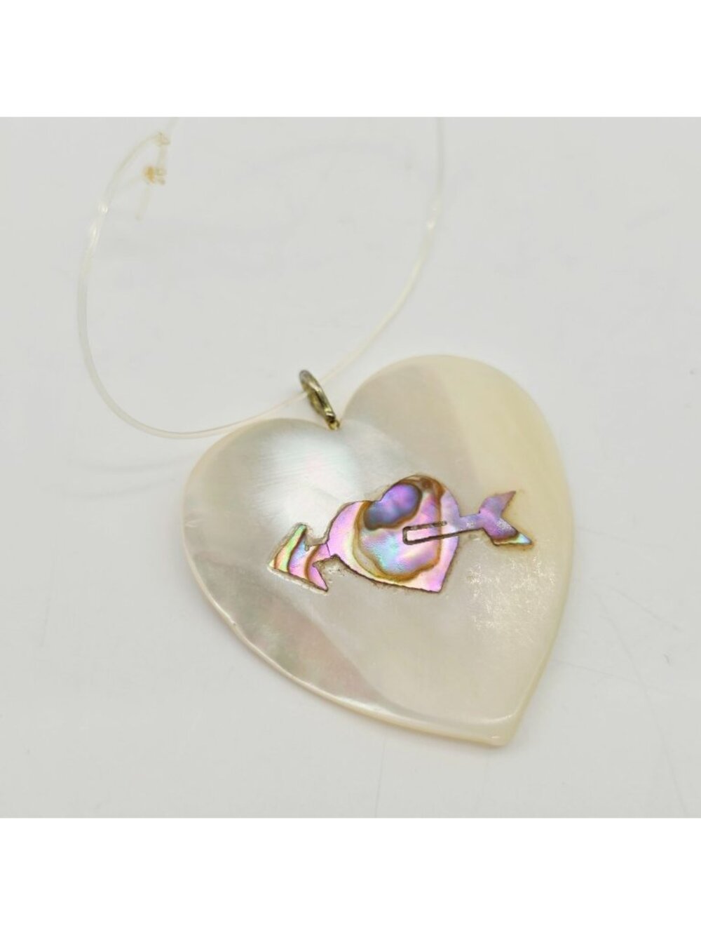 Mother Of Pearl Heart Pendant Necklace With Abalone Arrow Inlay 1.25"